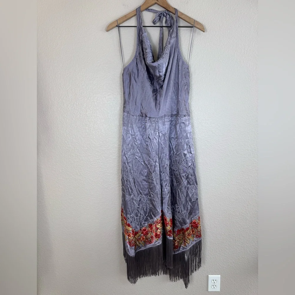 By Anthropologie Fringe Cowl Neck Jumpsuit Soft Violet size 16 NEW $198 - Picture 5 of 14